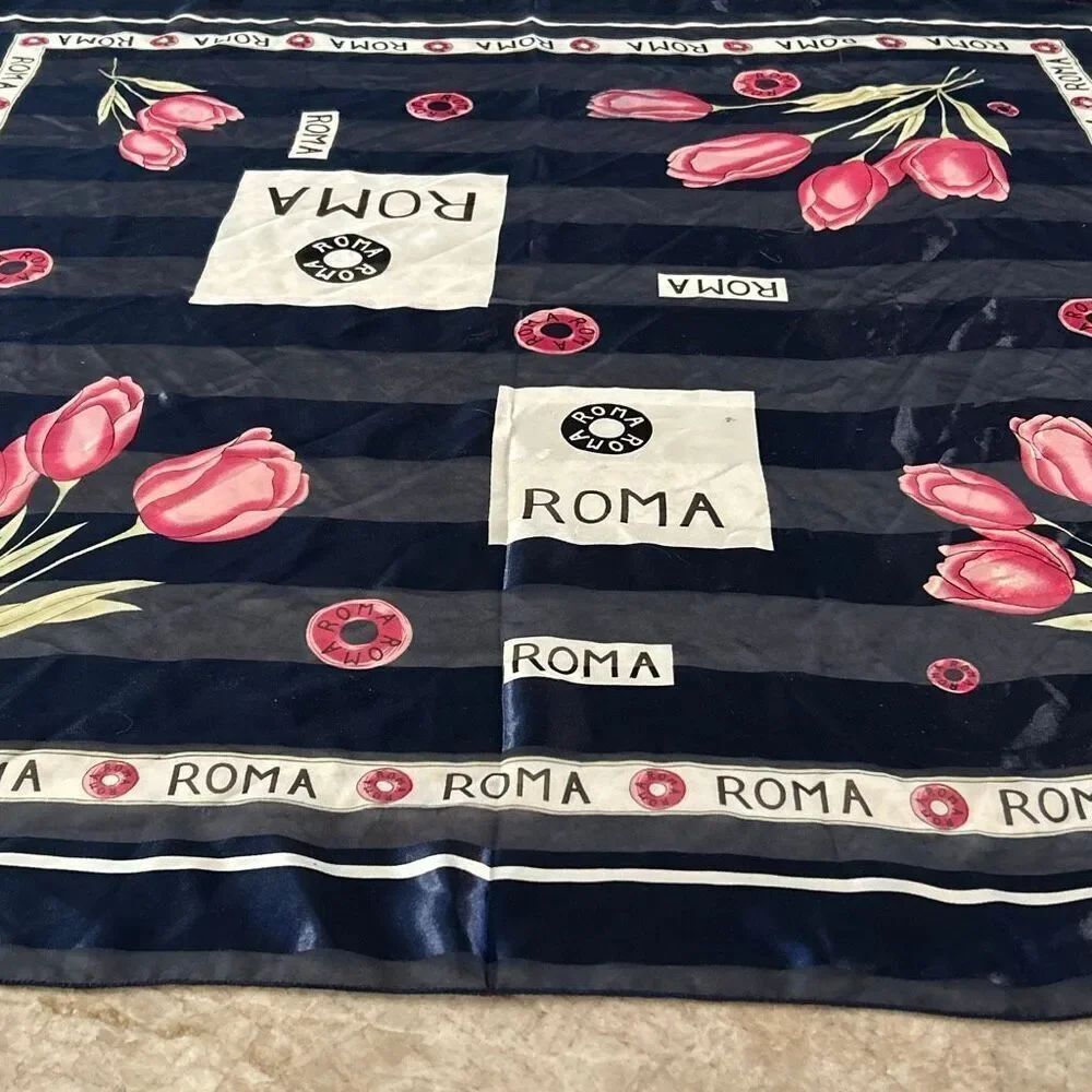 Navy Blue with Pink Tulips Scarf